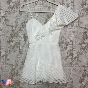 Amanda Uprichard Mckinnon Ruffle One Shoulder Mini Dress in White Check